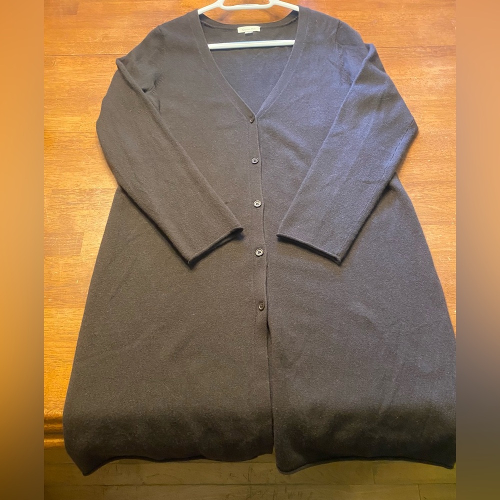 Garnet Hill Chocolate Brown Cashmere Longline Cardigan - Picture 3 of 9